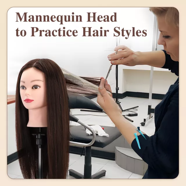 22 inch 100% Real Hair Training Head Hairdressing Cosmetology Mannequin Doll UK 3