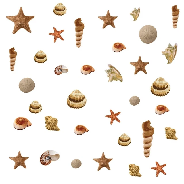 SEASHELLS 41 BiG WALL DECALS Beach Sea Shells Starfish Sand Dollar Decor Sticker