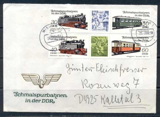 DDR 1984  Mich Nr 2864-67  Schmalspurbahnen 2xZsdr Satzbrief Ersttag-Ortsstempel