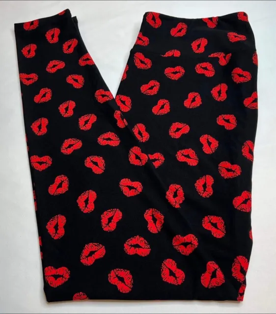 NEW LULAROE TC Leggings BLACK RED Heart LIPS VALENTINE KISS SWAK Love Sexy  Mouth $19.50 - PicClick
