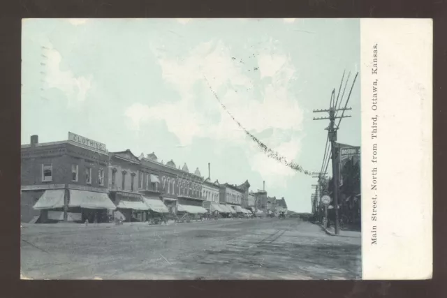 Ottawa Kansas Downtown Main Street Scene Vintage Postcard 1909