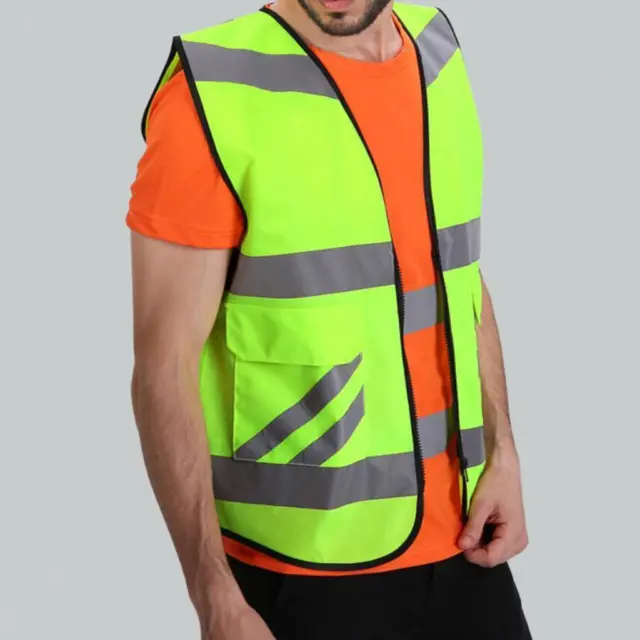 High Visibility Safety Vest with 2 Pockets, Reflective Strips and Zipper Style-A