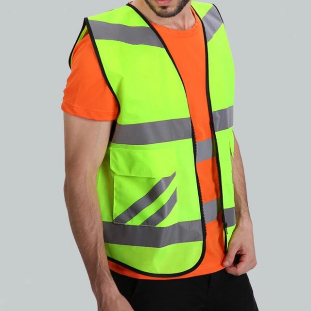 High Visibility Safety Vest with 2 Pockets, Reflective Strips and Zipper Style-A