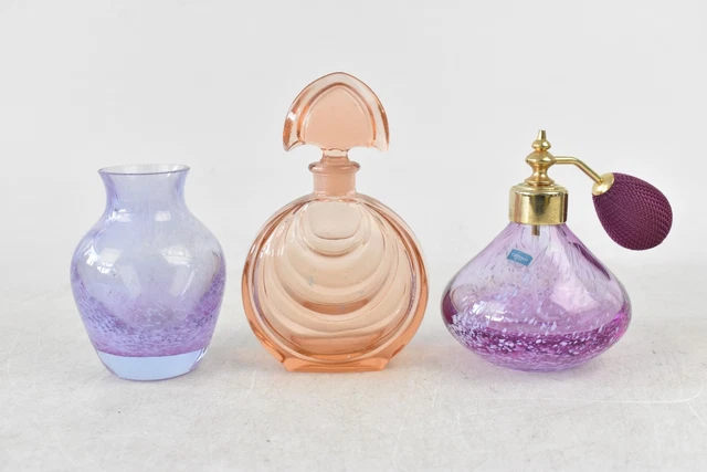 Caithness & Czech Vintage Glass Perfume Bottles & Small Vase Not Boxed