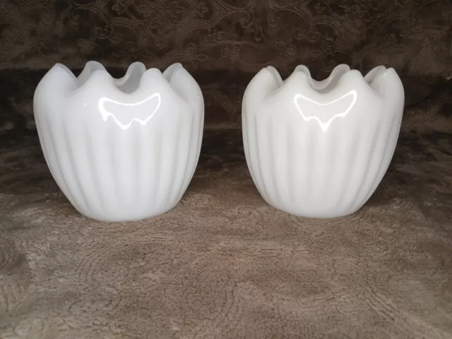 Vintage Fenton White Milk Glass Ribbed with  Crimped Rim Vase or Bowl