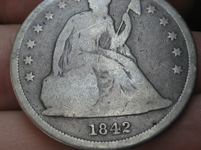 1842 Seated Liberty Silver Dollar- Philadelphia, Good/VG Details