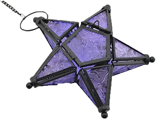 Star Lantern Hanging Glass Star Purple Decoravtive Lantern Candle Hol...