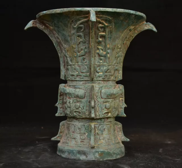 7.6 " Old Chinese Dynasty Palace Bronze ware Beast Face Totem Drinking vessel