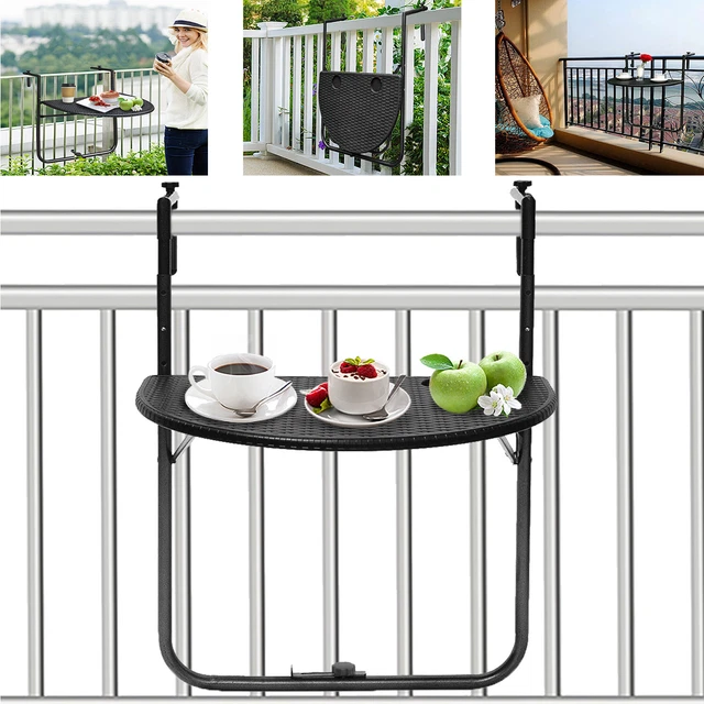 Tavolo Da Balcone Sospeso Regolabile - Pieghevole, Per Esterni E Interni, Nero - Foto 9