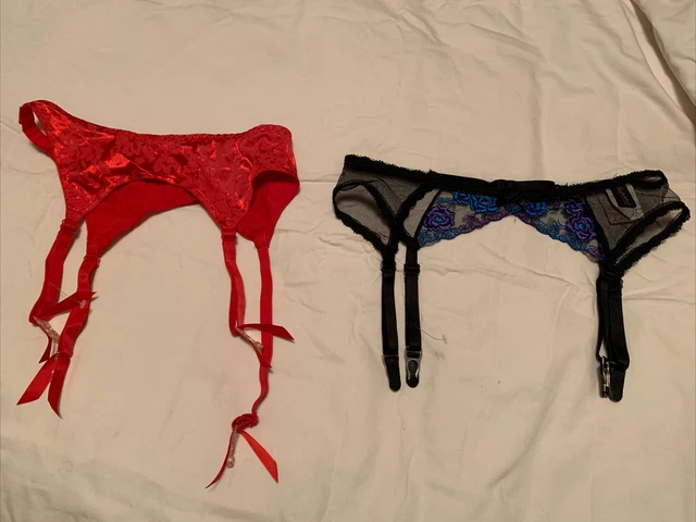 Lot 2 New Fredricks Of Hollywood Garter Belts Red Black Satin Lace ? vintage