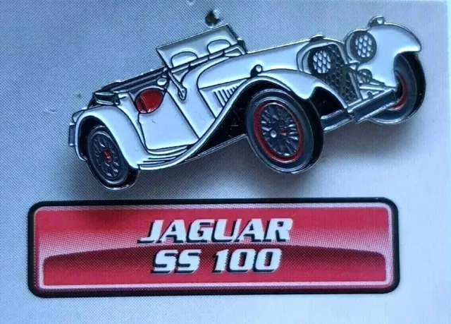 Vintage Jaguar SS100 Enamel Pin Badge - Classic Car - Atlas Editions CB Badge