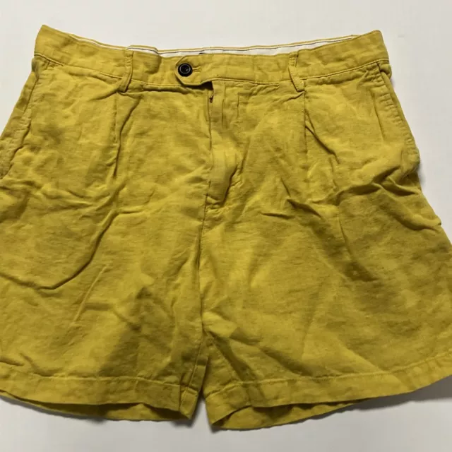 Banana Republic 7” Short Linen Shorts Mens 34 Yellow(Mustard) Pleated Shorts