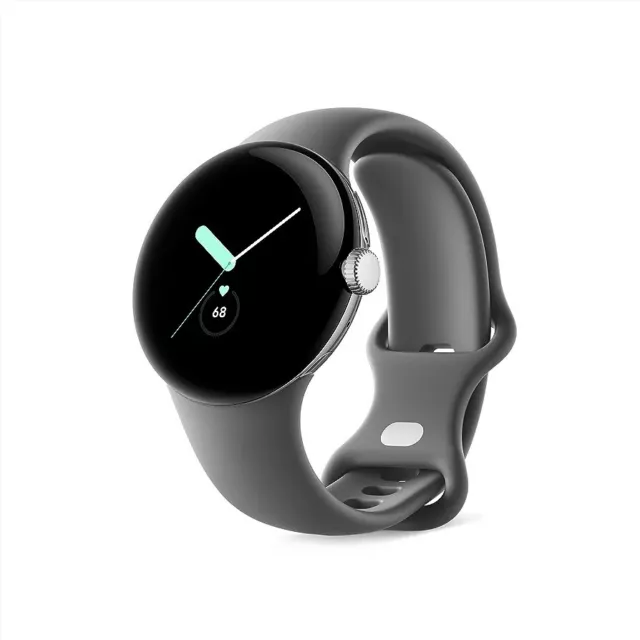 Google Pixel Watch LTE - Charcoal Band Polished Silver Case- SEALED