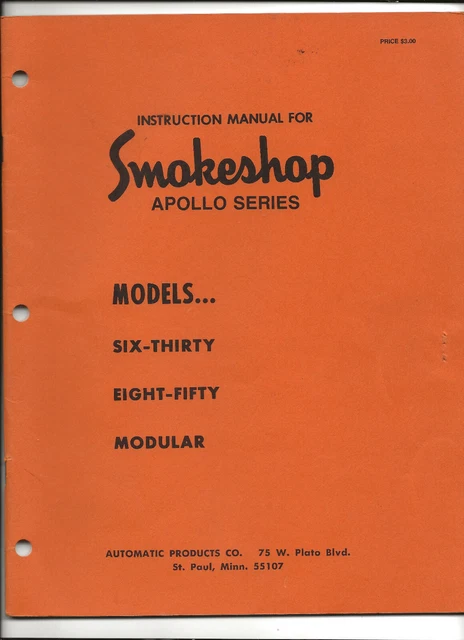 Instruction Manual-Smokeshop Models 630/850 Modular-Apollo Series-Cigarette Vend