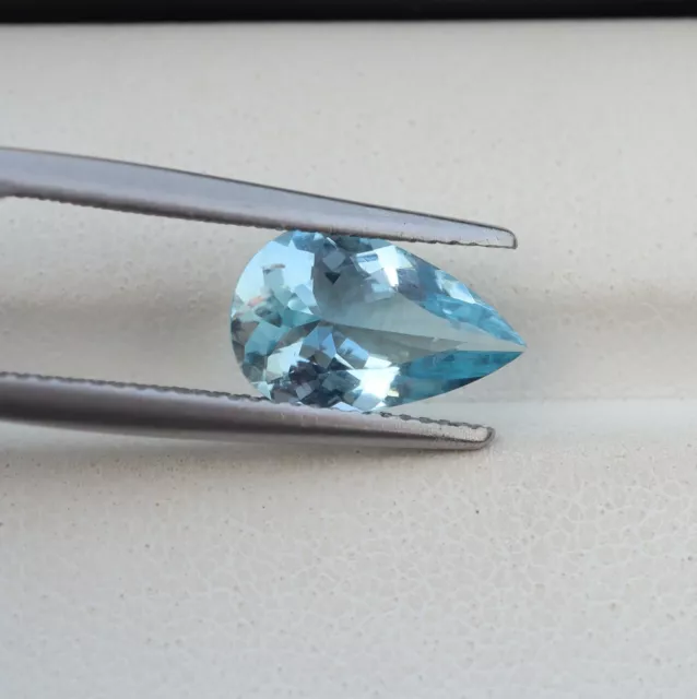 1.8 Carat 12.1x7.5x4.4 MM Natural Blue Aquamarine Pear Cut Gemstone Nice Luster