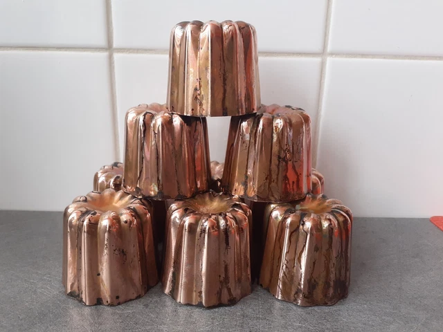 Lot De 6 Moules à Canelés Anciens – Cuivre étamé – Hauteur 5 Cm – Art Populaire
