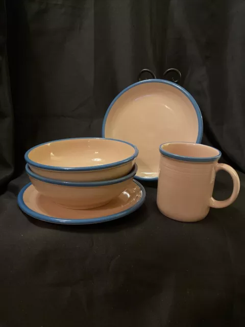 Set Of 5 Rio Century Stoneware Japan Dessert Plates, Bowls, & Mug - Pink & Blue 2