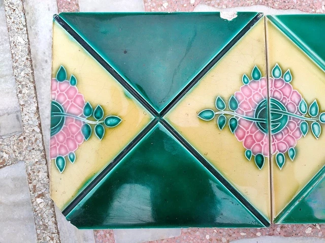 2Pc Antique Different Majolica Decorative Art Nouveau Architecture Tiles Japan 2