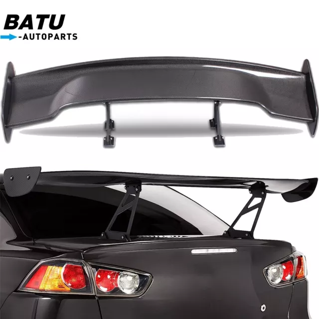 Jdm Universal Carbon Fiber Gt-Style 57" Racing Rear Back Spoiler  Wing+Brackets