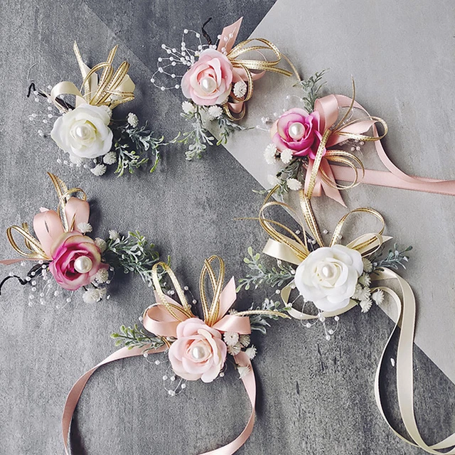 Wrist Corsage Bracelet Bridesmaid Groom Hand Flower Wedding Boutonniere Props