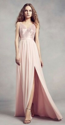 White by Vera Wang Blush Sequin Bodice Bridesmaid Dress w Chiffon Skirt - Size 2