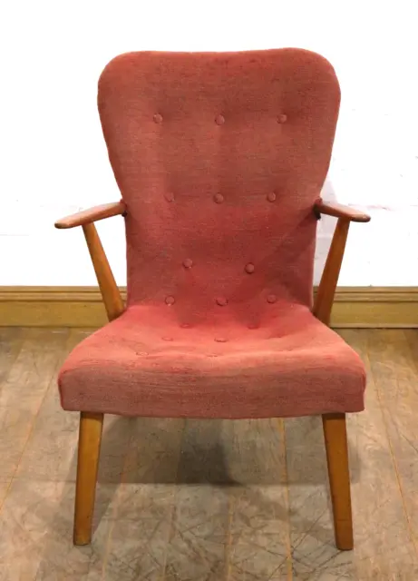 Vintage MID CENTURY teak retro buttoned back armchair - relaxer lounge chair