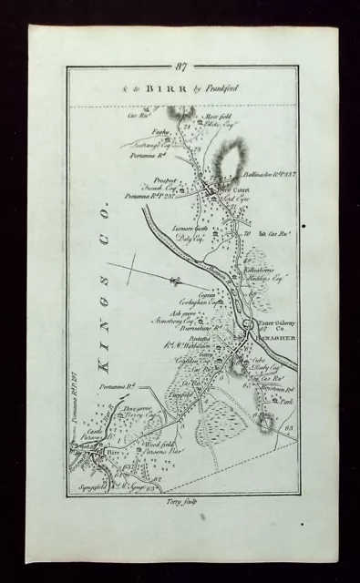 IRELAND, BIRR, BANAGHER, antique road map, Taylor & Skinner, 1783
