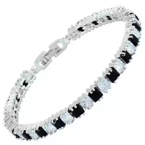 Bracelets de tennis neufs 7 pouces or blanc émeraude noir onyx et topaze blanche 18 kgp