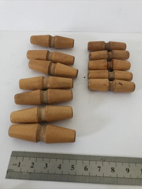 Lote de 12 botones de palanca de madera vintage, madera natural