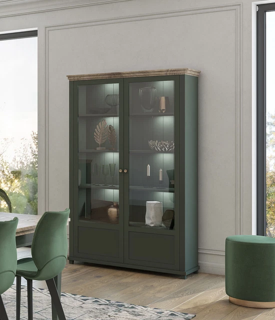 Vetrina ""Evora"" vetrina in vetro 126 cm verde rovere lefkas stile country