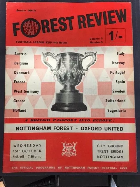 15/10/1969 Nottingham Forest v Oxford United, FL Cup - 4th Round