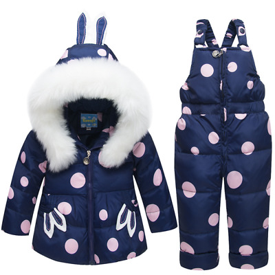Children Snow Ski Set Girls Dot Hooded Down Jacket+Jumpsuit Baby Toddler Coats