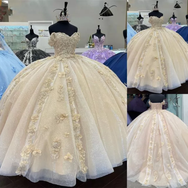 Champagne Gold Quinceanera Dresses Puffy Sweet 15 16 Dresses Party Ball Gowns