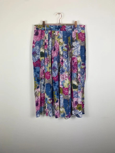 Gonna lunga vintage St Michael rosa e blu floreale a pieghe anni '80 taglia 18 UK