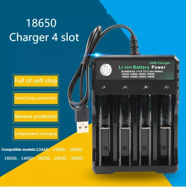 4 Slots USB Intelligent Battery Charger 3.7V 14500 Li-ion Batteries 18500