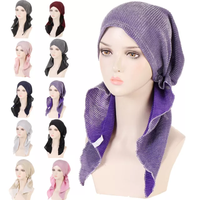 Muslim Women Turban Hijab Pre-tied Chemo Cap Hair Loss Hat Headscarf Wrap Cover