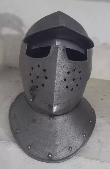 Helmet Antique 19thC Hand Forged Armor Iron 16thC Soldiers Helmet