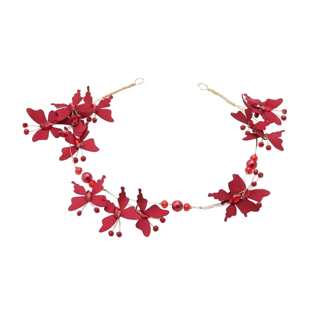Bandeau de mariage rouge perles de mariée alliage bande de cheveux