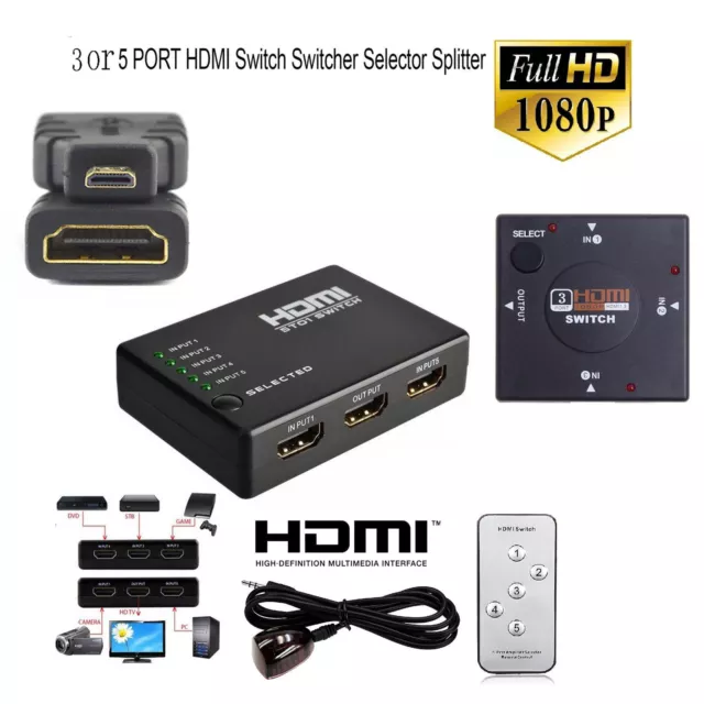 3 Or 5 PORT 1080p HDMI Splitter Switch Selector Hub+Remote For HDTV PS3UK A3GK
