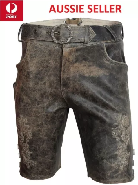 German Bavarian Lederhosen Trachten Wear Men Oktoberfest Split Leather Shorts