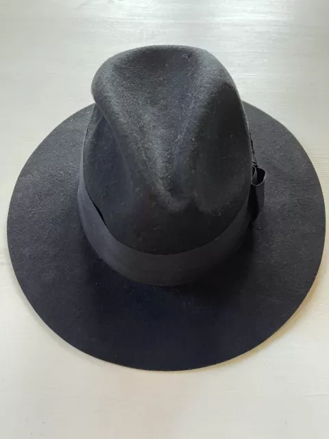 NWT NORDSTROM FELTED Wool Fedora Hat Black Women’s Adjustable One Size ...