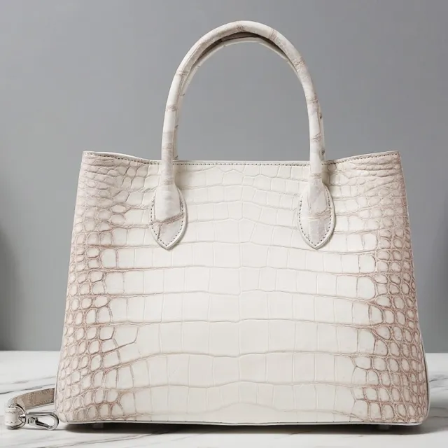 Women's Crocodile Skin Bag Genuine Alligator Leather Handbag Shoulder Bag White