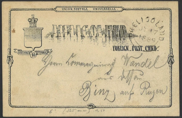 Altdeutschland Helgoland 1889 Ganzsache Postkarte P 6 nach Binz auf Rügen