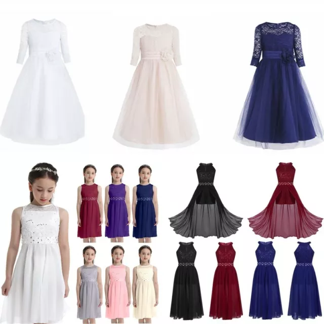 Flower Girls Dress Formal Long Maxi Princess Wedding Bridesmaid Party Ball Gown