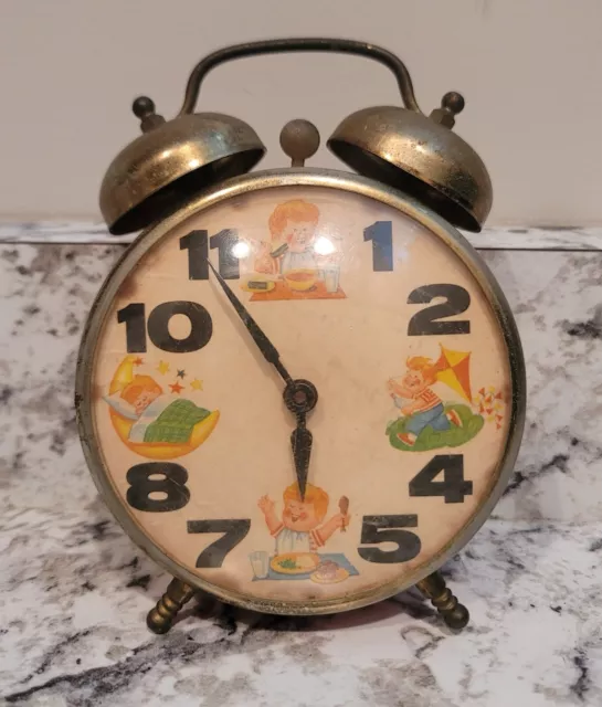 Vintage Robert Shaw Controls Company Double Bell Alarm Clock Children Face!