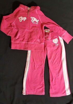 Gap Girl Bright Pink Fleece Sweat Suit Set Full Zip Hooded Jacket Pant Size 4-5