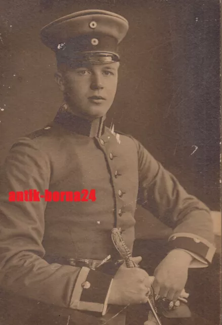CDV Portrait Foto Soldat Feldgrau Offizier Säbel Elberfeld Schirmmütze #113