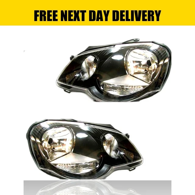 Vw Polo Mk4 Gti 9N3 Hatchback 2005-2009 Front Black Headlights Headlamps 1 Pair