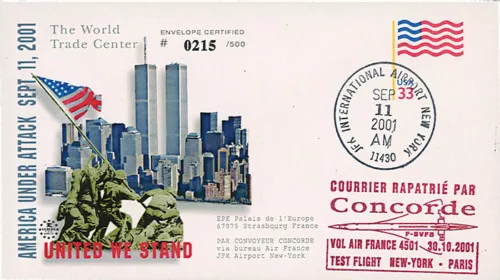 FFC USA à bord "CONCORDE / Attentat 11 Septembre - WORLD TRADE CENTER" (T1) 2001