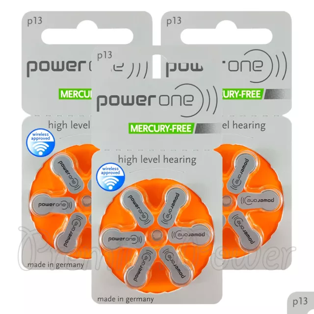 Power One 13 Size Hearing aid batteries * Zinc air Mercury free Varta x 60 cells